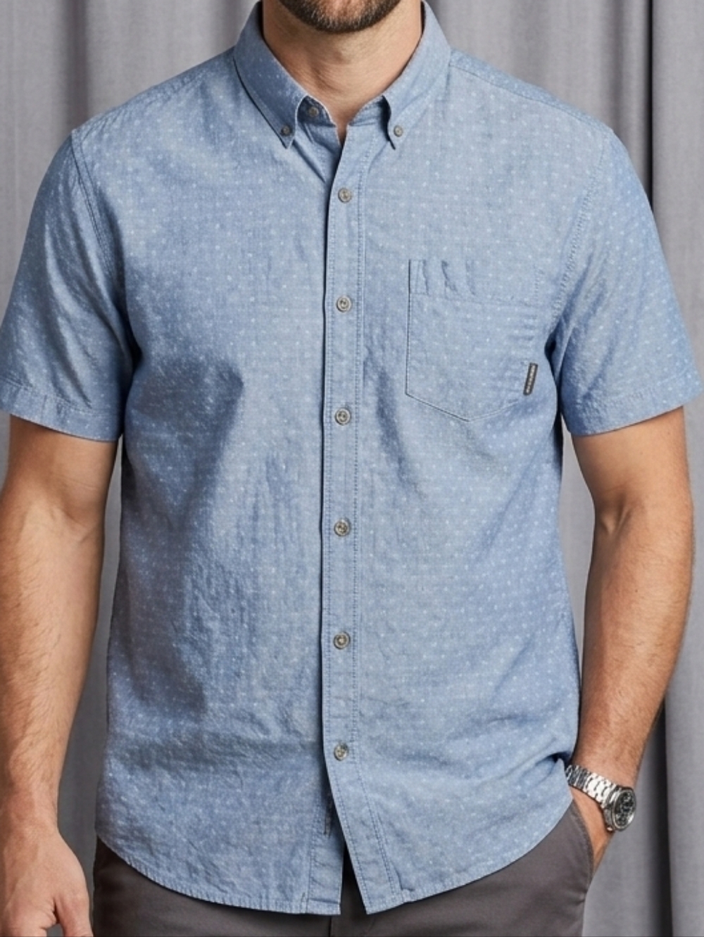 Eddie Bauer Light Blue Short-Sleeve Button-Down Shirt